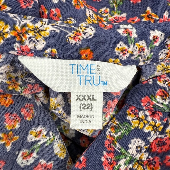 Time Tru Dress Women XXXL Blue Floral Short Sleeve Tiered Blossom Cottage Boho - Picture 7 of 12
